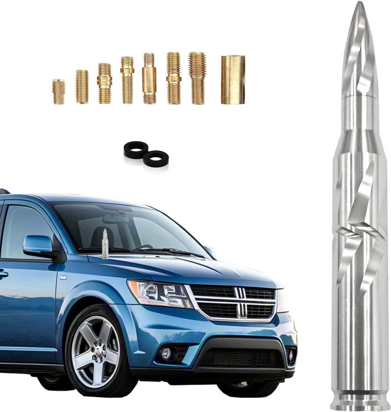 Seprochoo Car Truck Bullet Antenna 50 Cal Bullet Antenna Truck Accessories Universal Replacement for GMC Sierra 1500 Chevy Dodge Ram Silverado 1500 2500 3500 Ford F150 F250 F350 Spiral pattern (Silver, 7.8inch) Dust tight seal - Image 2