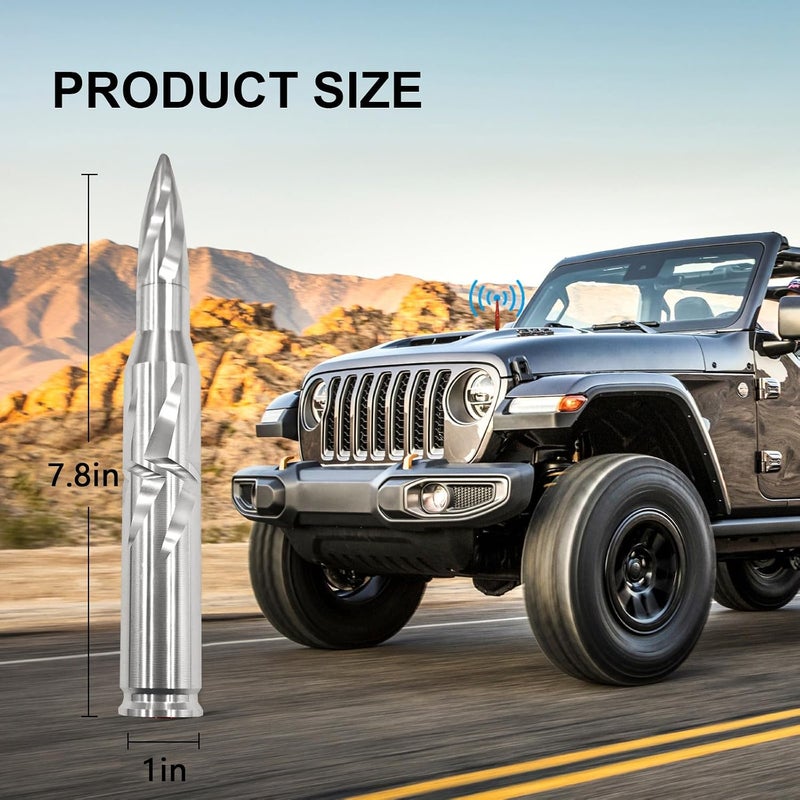 Seprochoo Car Truck Bullet Antenna 50 Cal Bullet Antenna Truck Accessories Universal Replacement for GMC Sierra 1500 Chevy Dodge Ram Silverado 1500 2500 3500 Ford F150 F250 F350 Spiral pattern (Silver, 7.8inch) Dust tight seal - Image 3