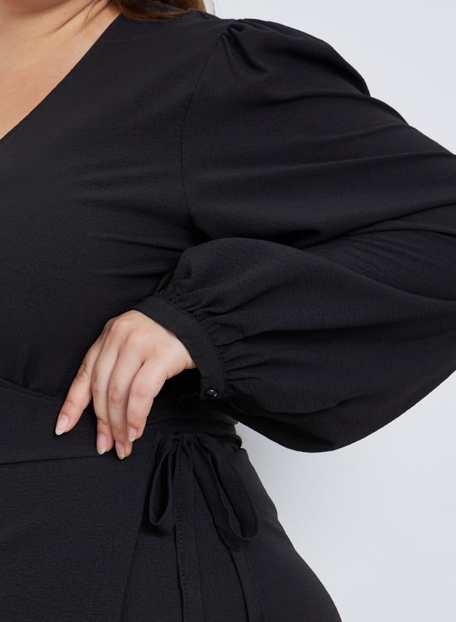 ستايلي فستان ميدي بمقاس كبير ونمط لف مع أكمام طويلة - Image 3