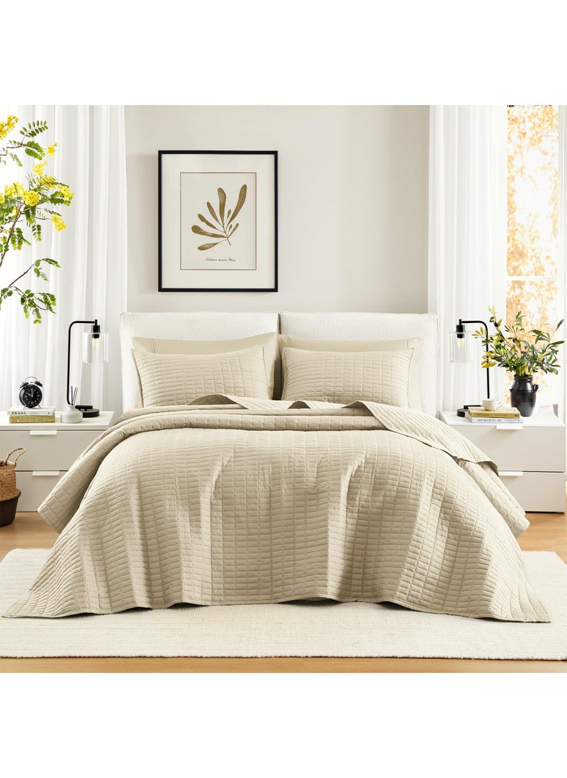 Comfort Spaces Comfort Spaces Queen QuiltAll Season Bedding Ivory Bedspread with Double Sided Stitching Design Soft Summer Blanket Matching Shams Coverlet Kienna Collection 102x118 3 Piece 