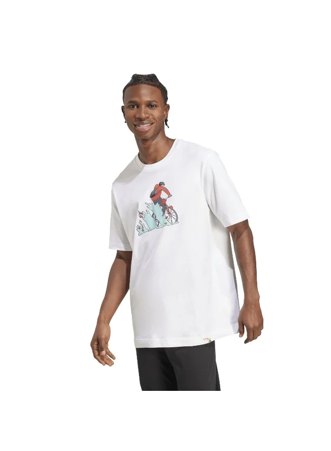 adidas Adidas M Ddl Bike T White Graphic Tee (Short Sleeve) T-Shirts For Men