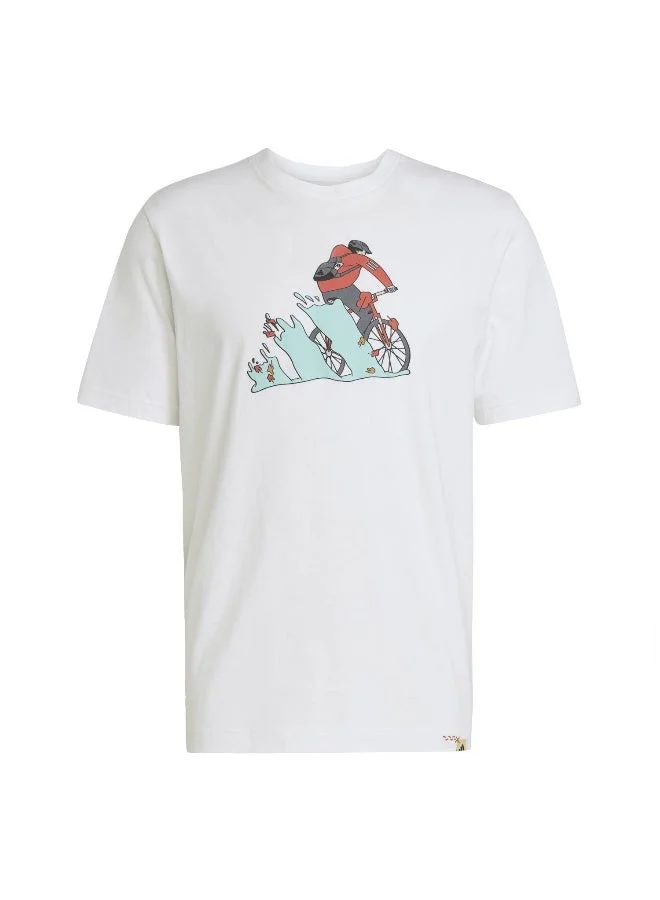 اديداس تيشيرت رجالي بأكمام قصيرة وطبعة بيضاء