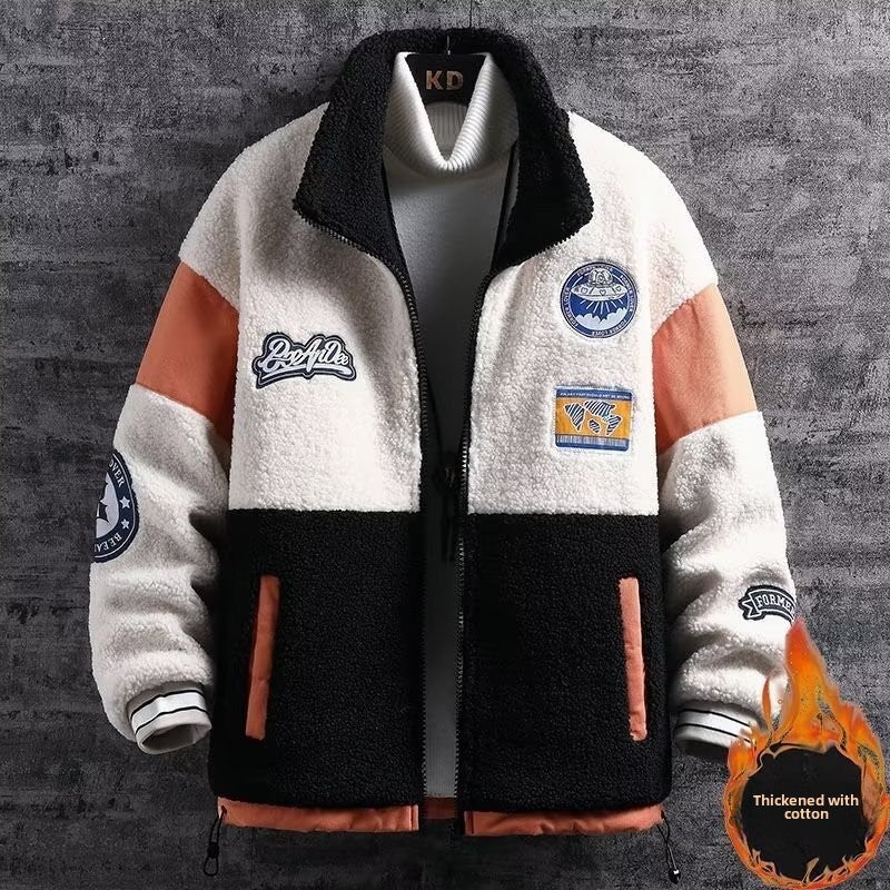 Winter Mens Sherpa Jacket Casual Korean Style Thickened Fleece Coat Black  - Image 4