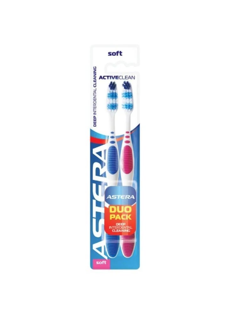 Active Clean Duo Pack Soft Toothbrush 1+1 Assorted Colors