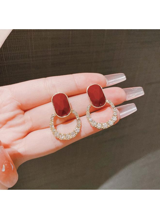 New Geometric Full Diamond Earrings For Women Niche Design Earrings Retro Hong Kong Style Elegant Online Celebrity Earrings For Women
