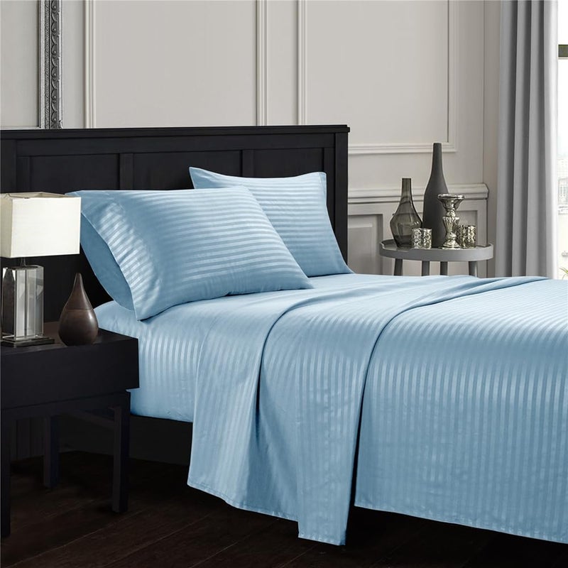 Elastic Stripe Sheet Sets (160 * 200 * 30cm, Baby Blue) - Image 1