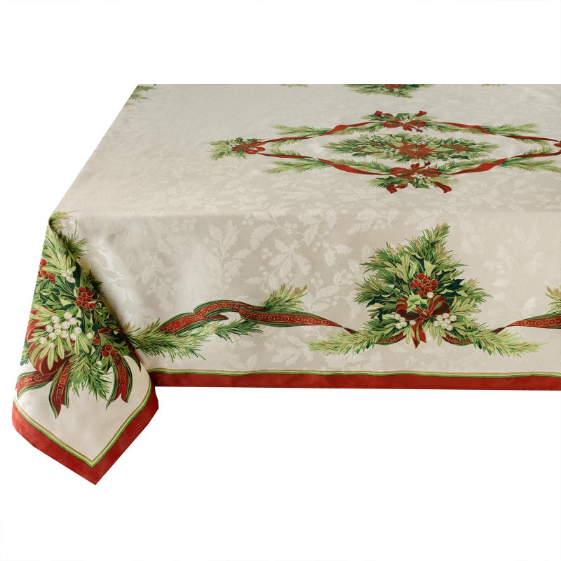 Benson Mills Christmas Ribbons Engineered Printed Fabric Table Cloth Winter Holiday and Christmas Tablecloth 60 X 120 Rectangular Xmas Ribbons
