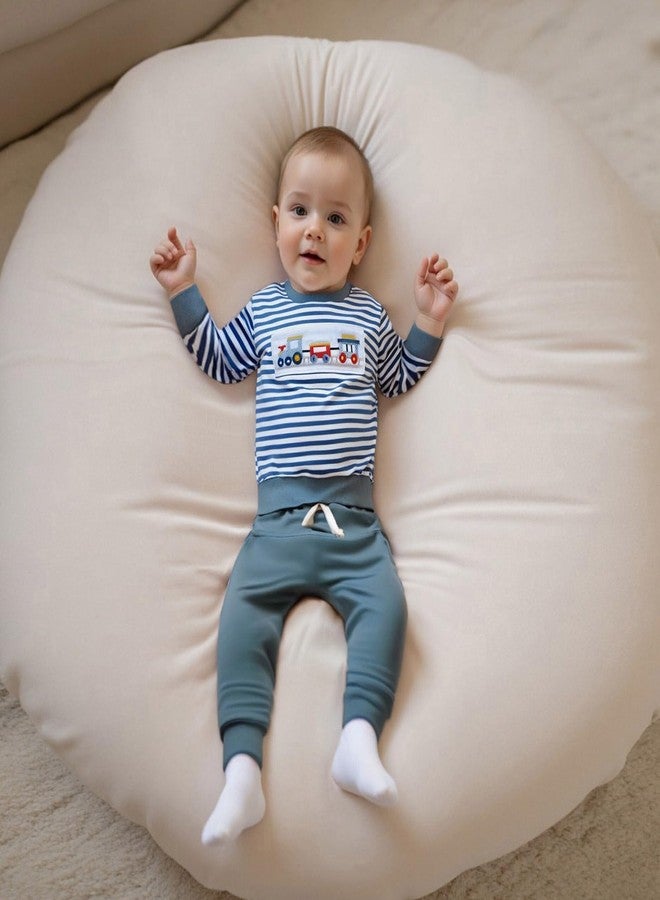 FOMOYUU Baby Boy Fall Winter Outfits Striped Embroidered Waffle Sweatshirt Infant Pullover Top Pants Sets Toddler Clothes (Blue-truck, 18-24 Months) - Image 5