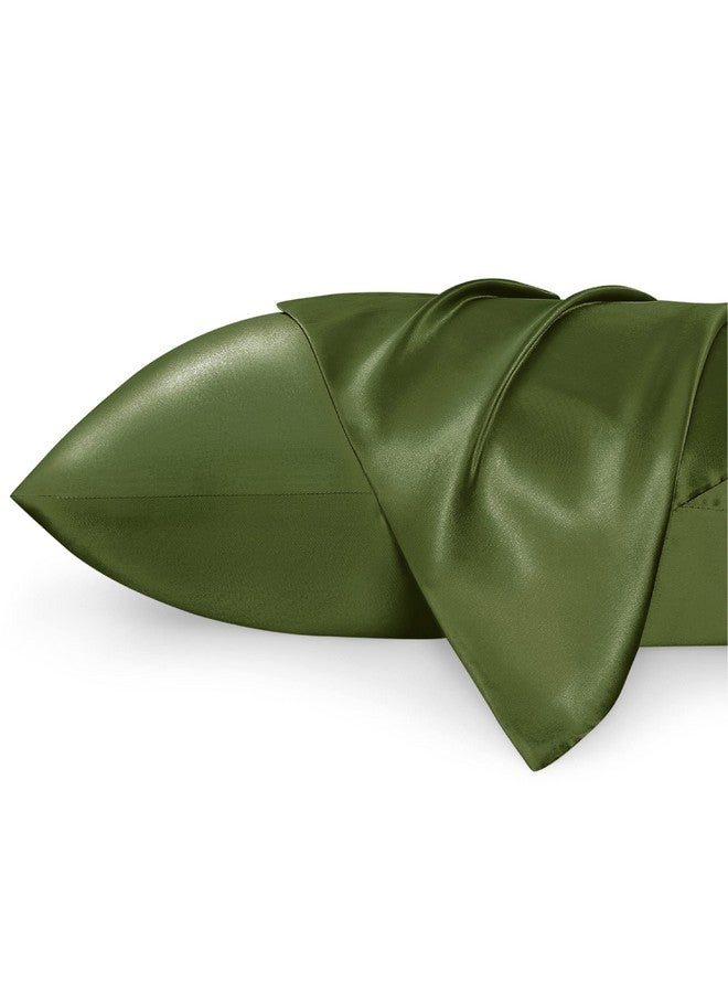 Bedsure Satin Pillowcase 2 Pack Similar to Silk Pillow Cases Standard Size, Pillow Case for Sleeping Women with Envelope Closure, Gifts for Women Men, Olive Green, 20x26 Inches - Image 1