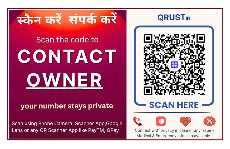 Qrust Contact QR Code Sticker for Car, Lifetime Free, Phone Number Protected, Instant Alerts with Location, Block-Unblock Callers, Emergency Car Parking Tag (Maroon) - Image 1