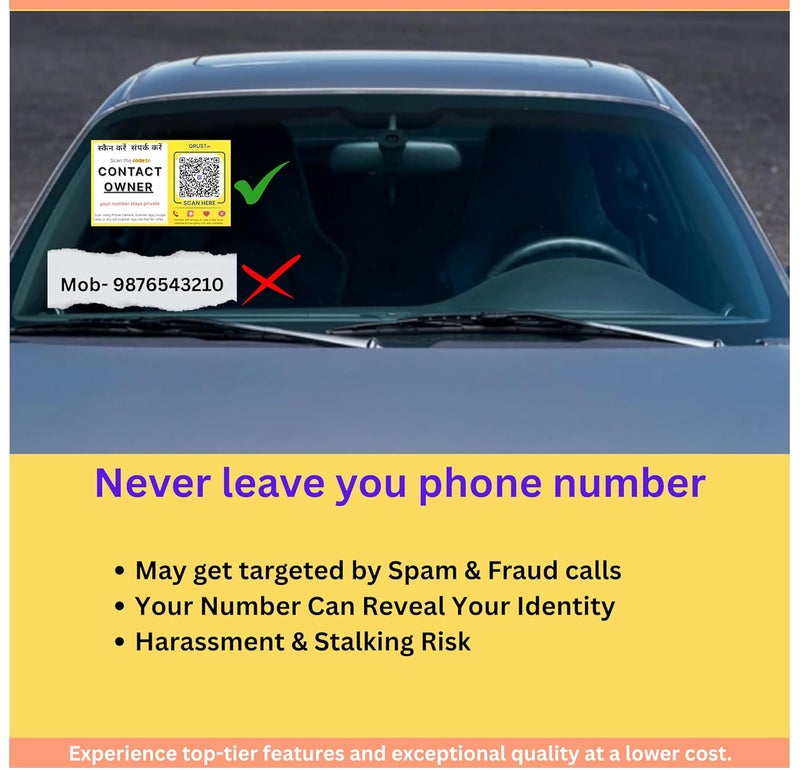 Qrust Contact QR Code Sticker for Car, Lifetime Free, Phone Number Protected, Instant Alerts with Location, Block-Unblock Callers, Emergency Car Parking Tag (Maroon) - Image 3