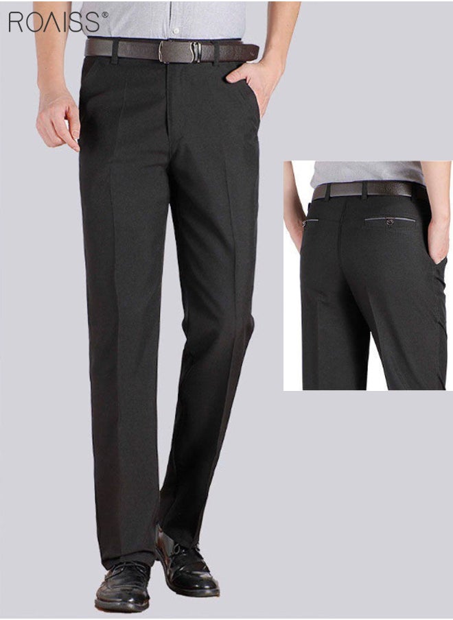roaiss - Casual Linen Pants for Men Loose Trousers Summer Thin Male Dress Pants Breathable Solid Color Straight High Waist Man Pants - Image 1