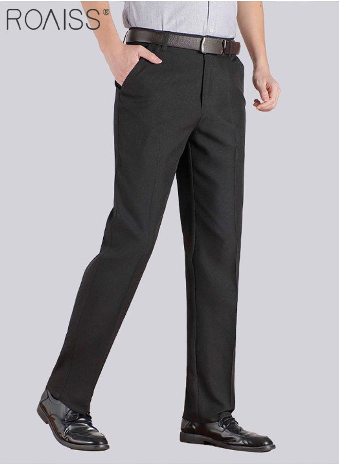 roaiss - Casual Linen Pants for Men Loose Trousers Summer Thin Male Dress Pants Breathable Solid Color Straight High Waist Man Pants - Image 1