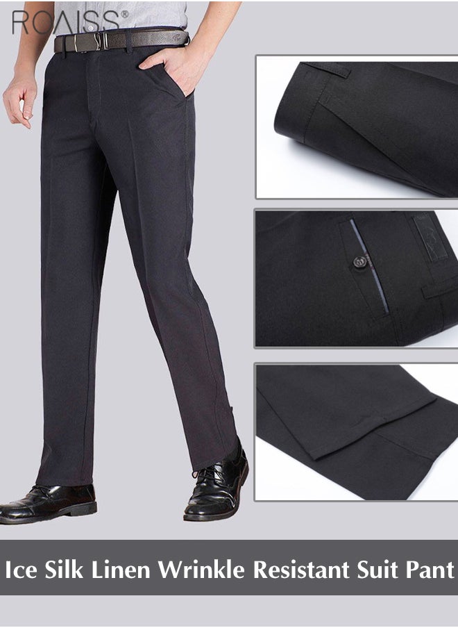 roaiss - Casual Linen Pants for Men Loose Trousers Summer Thin Male Dress Pants Breathable Solid Color Straight High Waist Man Pants - Image 1