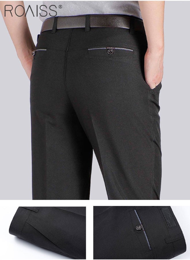 roaiss - Casual Linen Pants for Men Loose Trousers Summer Thin Male Dress Pants Breathable Solid Color Straight High Waist Man Pants - Image 1