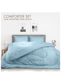 Hotel Linen Klub Down Alternative Comforter  Set -Ultra Soft Brushed Stripe Microfiber Fabric, 200GSM Soft Fibersheet Filling, Size : Double  220 x 240cm , Color: Aqua  - Image 2