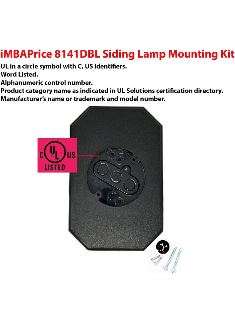 iMBAPrice iMBAPrice 8141DBLBK1 UL Listed Black Vinyl Siding Lamp Mounting Kits with Builtin Electrical Box for 12 Inch 05 Outdoor Double 4 Siding LAP 12 Vertical Double Siding LAP  - Image 3