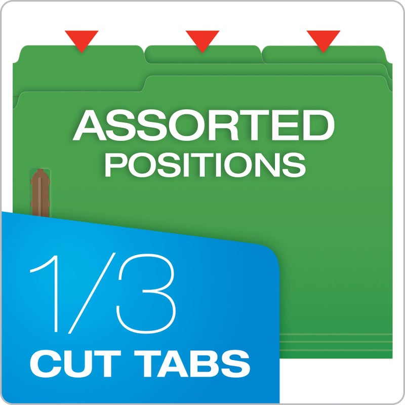 Pendaflex Fastener Folders, 2 Fasteners, Letter Size, Green, 1/3 Cut Tabs in Left, Right, Center Positions, 50 per Box (22140GW) - Image 4
