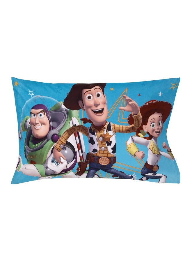 NoJo Disney Toy Story It's Play Time Blue, Green, Red, and Yellow, Woody and Buzz 4 Piece Toddler Bed Set - Comforter, Fitted Bottom Sheet, Flat Top Sheet, and Reversible Pillowcase - Image 5