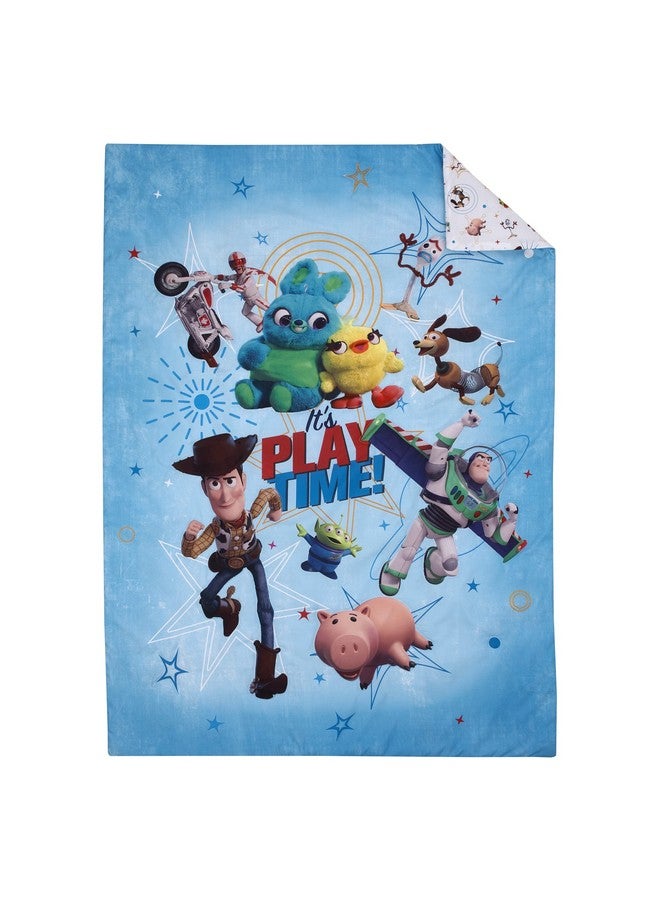 NoJo Disney Toy Story It's Play Time Blue, Green, Red, and Yellow, Woody and Buzz 4 Piece Toddler Bed Set - Comforter, Fitted Bottom Sheet, Flat Top Sheet, and Reversible Pillowcase - Image 2