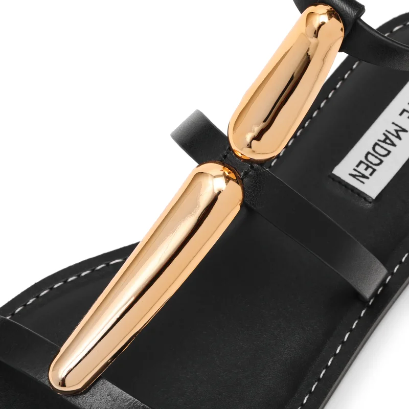 ستيف مادن صنادل فلات جلد سوداء نسائية ستيف مادن ألما