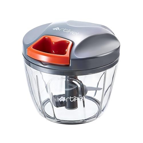Artikel Manual Pull Chopper with Leak-Proof | 400ml Vegetable, Fruit, Nut, Herb, Spice & Boneless Meat Chopper | BPA-Free, Anti-Skid Base, Easy to Use, Clean & Store - Grey & Orange - Image 1