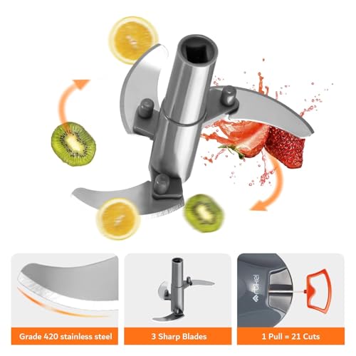 Artikel Manual Pull Chopper with Leak-Proof | 400ml Vegetable, Fruit, Nut, Herb, Spice & Boneless Meat Chopper | BPA-Free, Anti-Skid Base, Easy to Use, Clean & Store - Grey & Orange - Image 2