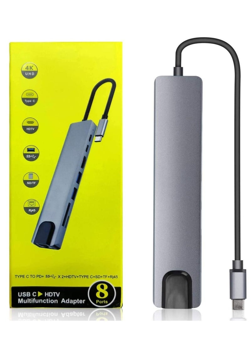 ELTRAZONE محور USB C (محول متعدد الوظائف 8 في 1 لجهاز MacBook و Windows) / محطة إرساء USB / 4K HDMI، HDTV، بطاقة SD/TF، RJ45، USB C - Image 2