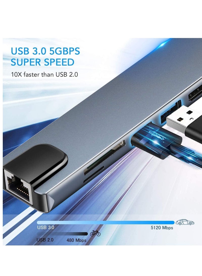 ELTRAZONE محور USB C (محول متعدد الوظائف 8 في 1 لجهاز MacBook و Windows) / محطة إرساء USB / 4K HDMI، HDTV، بطاقة SD/TF، RJ45، USB C - Image 3