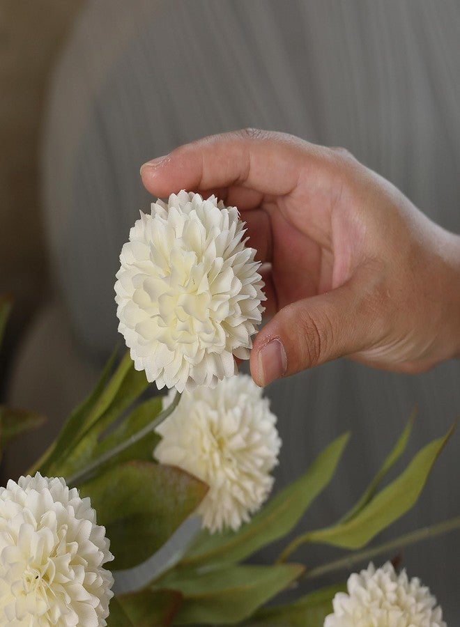 VIERENA 6 Pcs Faux Silk Pompon Mum Artificial Flowers for Vase -27", Bulk Fake Chrysanth Branches with Stems for DIY Bouquet Centerpieces Wedding Fillers Arrangements Shower Decorations (Cream) - Image 5