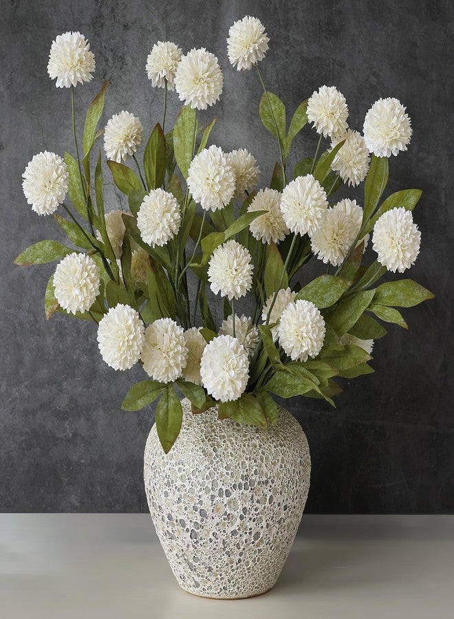 VIERENA 6 Pcs Faux Silk Pompon Mum Artificial Flowers for Vase -27", Bulk Fake Chrysanth Branches with Stems for DIY Bouquet Centerpieces Wedding Fillers Arrangements Shower Decorations (Cream) - Image 1