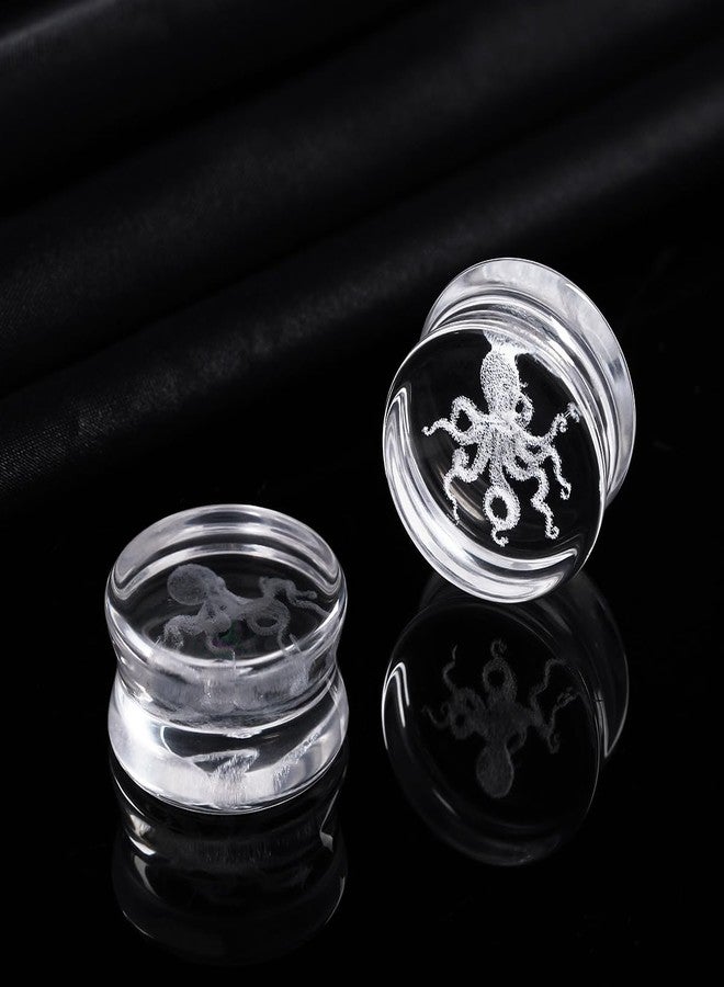 COOEAR Unique Body Jewelry Clear Glass Octopus Ear Plugs Tunnels, Gauges for Stretched Ear Piercings., 00g(10mm), Glass, sandstone - Image 4
