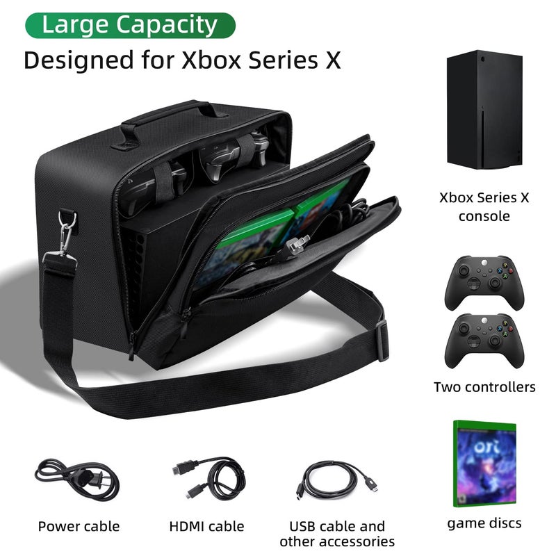 Wigearss Travel Case for Xbox Series X, Carrying Case with Detachable Shoulder Strap, Large Capacity, Protective Storage Bag for Xbox Series X Console, Controllers, Cables and Gaming Accessories - Image 2