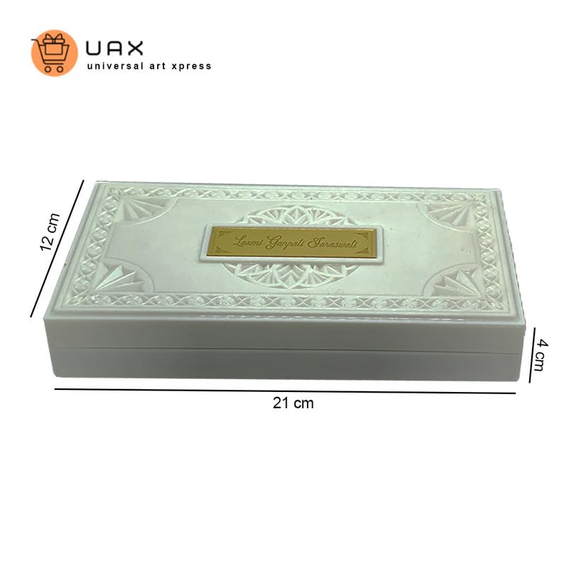 UAX UAX Gold Plated Laxmi Ganpati Saraswati Devotional Prayer Box With Charan Paduka for Pooja Return Gifts and Corporate Events AromaInfused Box f  - Image 5