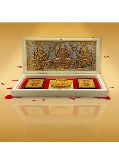 UAX UAX Gold Plated Laxmi Ganpati Saraswati Devotional Prayer Box With Charan Paduka for Pooja Return Gifts and Corporate Events AromaInfused Box f  - Image 2