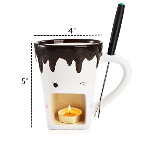 Dicunoy Set of 2 Fondue Mugs with Forks, Ceramic Personal Chocolate Melting Cup for Cheese, Individual Ceramic Butter Warmers Pot, Tealight Candle Mini Simmer Mug for Caramel, Tapas - Image 5