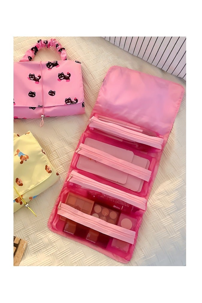 Paraphrase Pink Large Capacity Makeup & Toiletry Bag – Cute Multi-Functional Organizer with Removable Pouches for Easy Sorting - Image 1