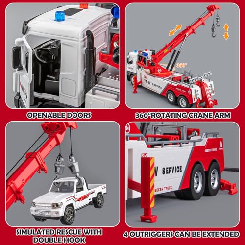 HAPYAD Tow Truck Toy for Boys Metal Tow Truck with Crane Toy Model Construction Vehicles with Lights and Sounds Gift for Kids - Image 5