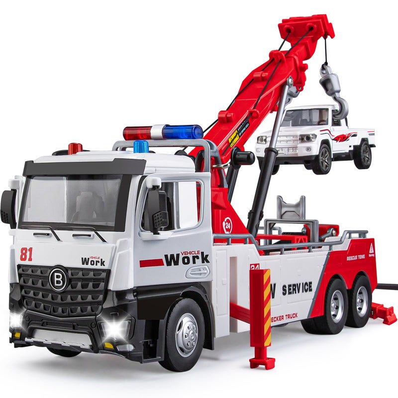 HAPYAD Tow Truck Toy for Boys Metal Tow Truck with Crane Toy Model Construction Vehicles with Lights and Sounds Gift for Kids - Image 3