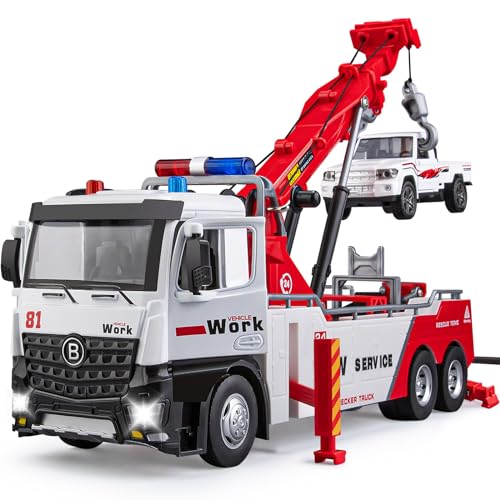 HAPYAD Tow Truck Toy for Boys Metal Tow Truck with Crane Toy Model Construction Vehicles with Lights and Sounds Gift for Kids - Image 1
