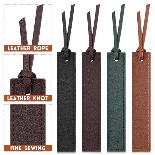 kdafio 4 Pcs Leather Bookmark, Classic Stitched Bookmark with Leather Rope, Bookmarks for Men, Handmade Stitched Book Marks Page Markers for Book Reader Teachers Students School Office - Image 3
