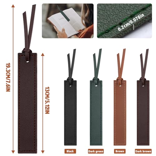 kdafio 4 Pcs Leather Bookmark, Classic Stitched Bookmark with Leather Rope, Bookmarks for Men, Handmade Stitched Book Marks Page Markers for Book Reader Teachers Students School Office - Image 2