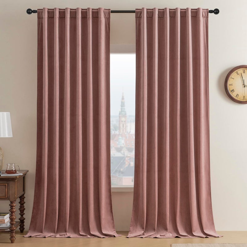 Timeper Wild Rose Pink Velvet Curtains 108 inches 2 Panels Light Blocking Curtains for Bedroom Living Room Thermal Insulated Luxury Super Soft Window DrapesBack Tab  Rod PocketW52 x L108 inches