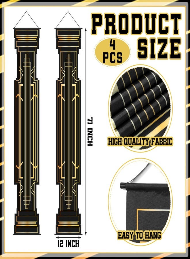 RoundFunny 4 Pcs Roaring 20s Party Decorations Black and Gold Column Door Porch Banner 1920s Hanging Banner Speakeasy Awards Wedding Decorations Supplies - Image 2
