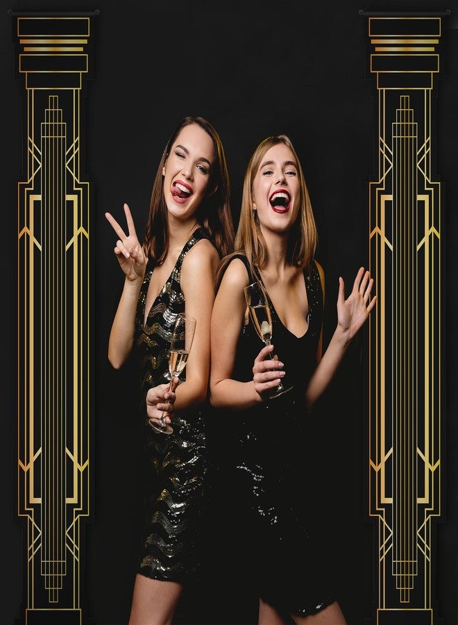 RoundFunny 4 Pcs Roaring 20s Party Decorations Black and Gold Column Door Porch Banner 1920s Hanging Banner Speakeasy Awards Wedding Decorations Supplies - Image 5