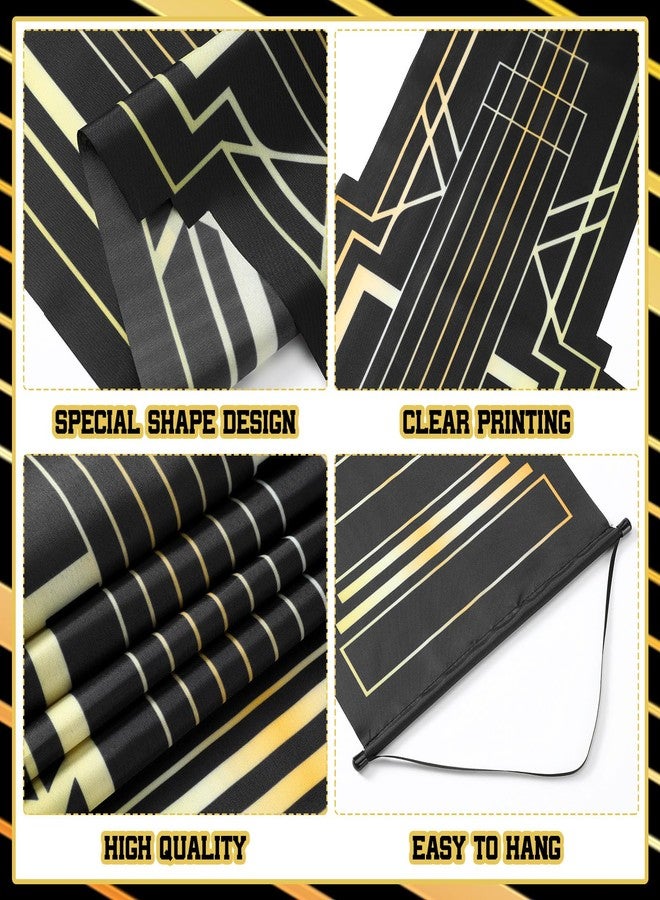 RoundFunny 4 Pcs Roaring 20s Party Decorations Black and Gold Column Door Porch Banner 1920s Hanging Banner Speakeasy Awards Wedding Decorations Supplies - Image 3