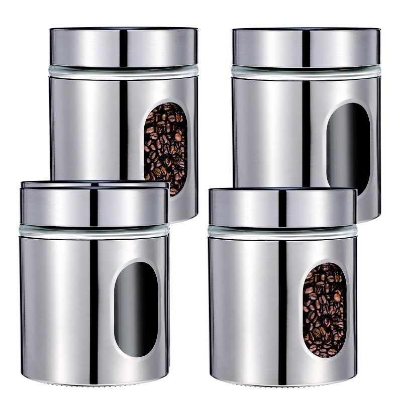 Lemecima 4 Pieces Kitchen Canisters Set 20 oz Stainless Steel Glass Canisters Airtight Coffee Sugar Tea Candy Jars Food Storage Container with Lid for Flour Cookies Spices Grains Kitchen Baking Home Decoration - Image 1