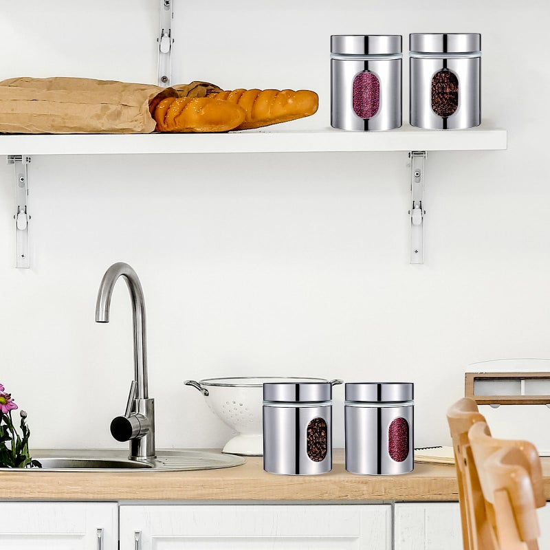 Lemecima 4 Pieces Kitchen Canisters Set 20 oz Stainless Steel Glass Canisters Airtight Coffee Sugar Tea Candy Jars Food Storage Container with Lid for Flour Cookies Spices Grains Kitchen Baking Home Decoration - Image 4