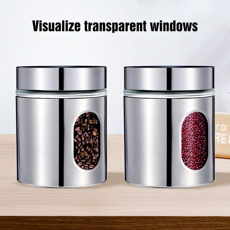 Lemecima 4 Pieces Kitchen Canisters Set 20 oz Stainless Steel Glass Canisters Airtight Coffee Sugar Tea Candy Jars Food Storage Container with Lid for Flour Cookies Spices Grains Kitchen Baking Home Decoration - Image 3