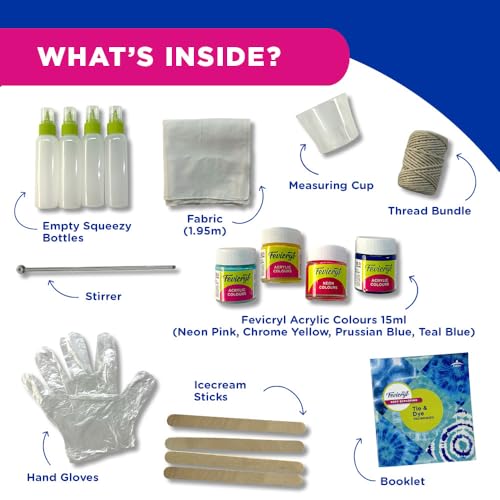 Fevicryl Tie & Dye Multicolor Kit | Complete DIY Fabric Colour Kit with 4 Acrylic Colour, 1 x 2 feet Fabric, 4 Squeezy Bottles | Ideal for Gifting, Beginners & Art Enthusiasts - Image 3